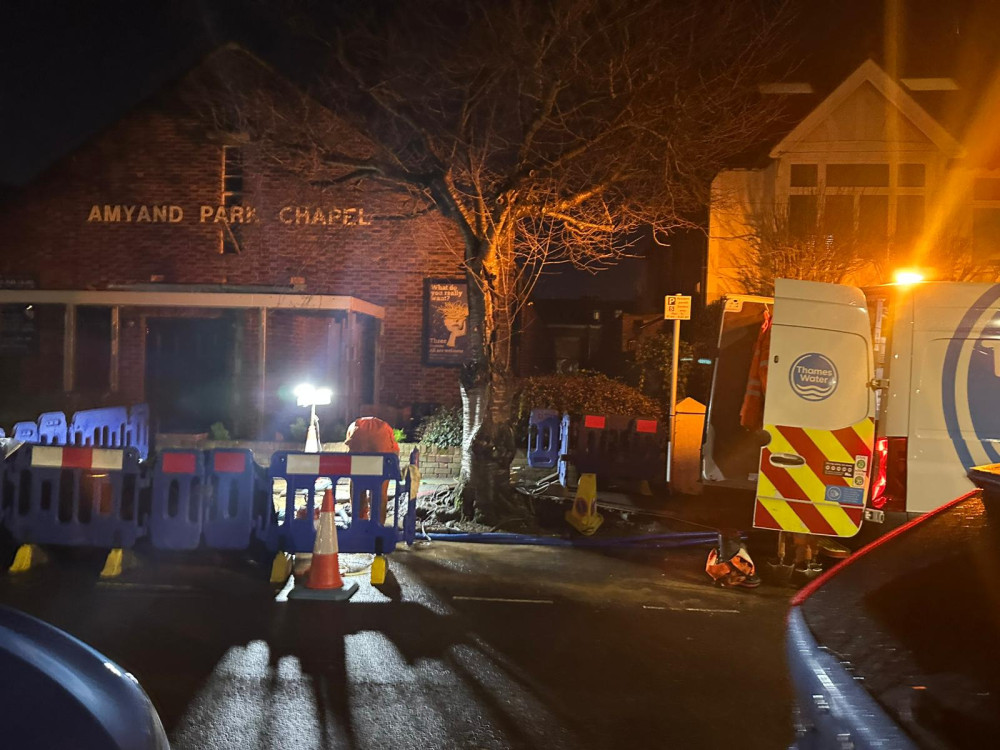 Thames Water engineers work to restore a footpath on Amyand Park Road, Twickenham leaking onto the road (credit: Image supplied). 