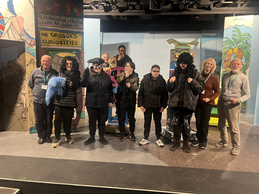 Students from Baginton Fields Academy explore the theatre behind the scenes ahead of the Relaxed Performance of Robinson Crusoe, highlighting the Talisman’s commitment to inclusive and accessible theatre (image by Talisman Theatre)