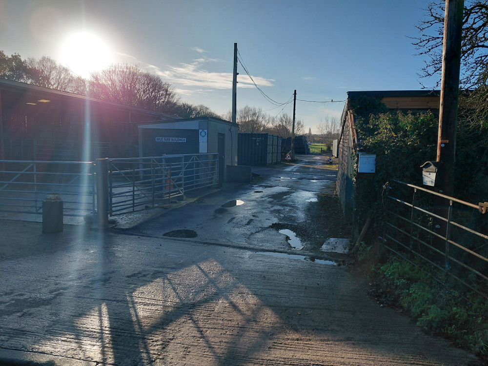 Entrance to Brue Farm on Hulk Moor Drove in Street. CREDIT: Daniel Mumby.