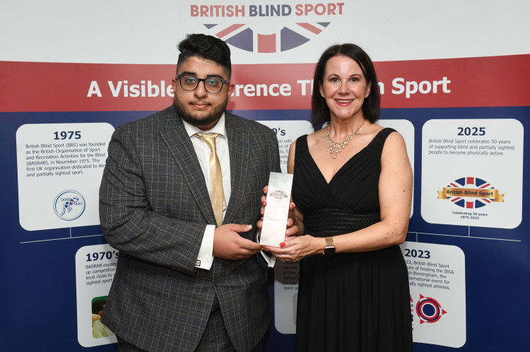 Shoaib Nazir, Future Leader Award winner, and Claire Kirwan of Blythe Liggins Solicitors at the British Blind Sport awards event (image supplied)