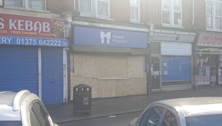 The charity shop has been closed and boarded up after the incident