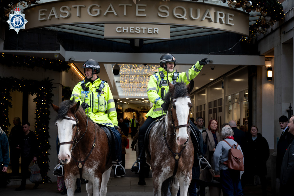 Officers conducted a high visibility operation in Chester city centre, including the use of mounted police (Image via: Cheshire Constabulary)