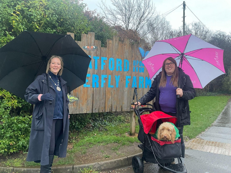 Alex (right) with her dog on the 20 mile walk for Evelyn’s Gift, a charity supporting families and children in need (image supplied)