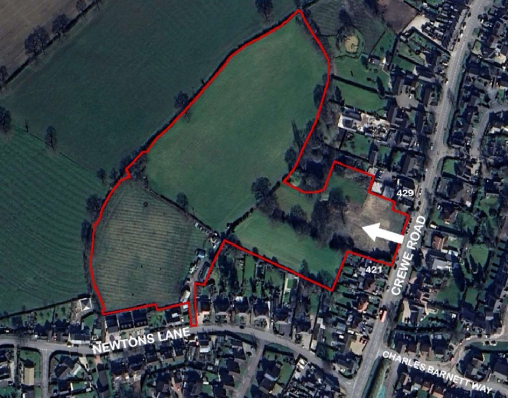 The application site is on land off Crewe Road at Winterley (Google)