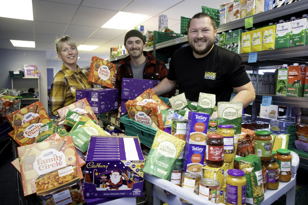 Kate Junory-Lusar and Jez Chalmers from St Paul's Centre food bank with Richard Warner from Lock Stock Self Storage (Photo: Supplied).
