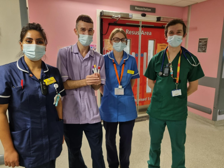 Dr Andrew Bennett (right) with staff from the Royal Stoke Emergency Department (image via UHNM)