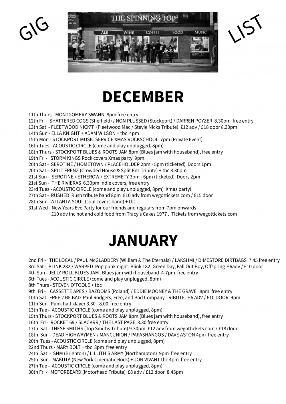 Live Music Events At The Spinning Top