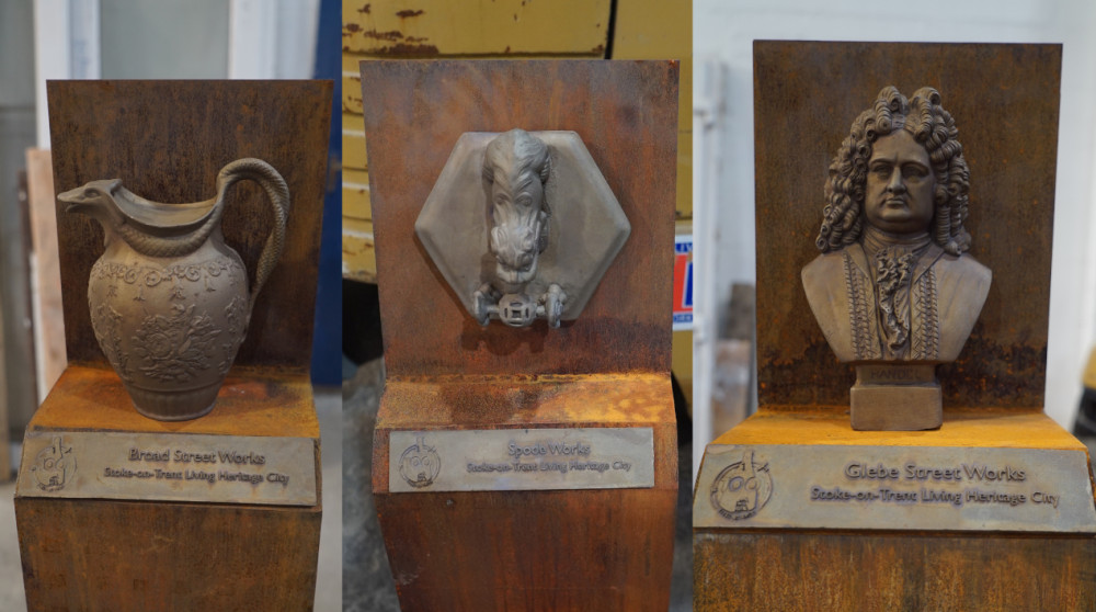 Markers featuring bronze casts of ceramic pieces will be added at key locations along the trail (images via Stoke-on-Trent City Council)