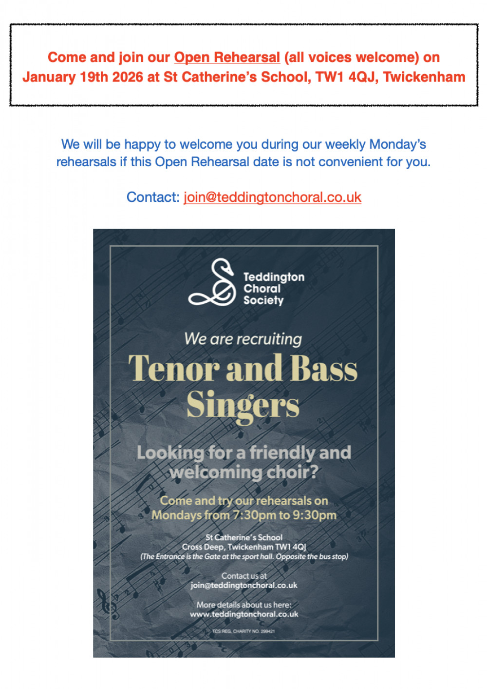 Teddington Choral Society Open rehearsal