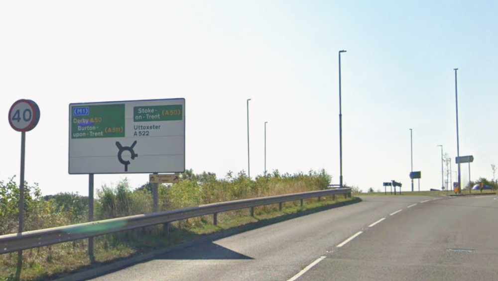 A section of the A50 was closed in both directions following a crash (image via Google Street View)