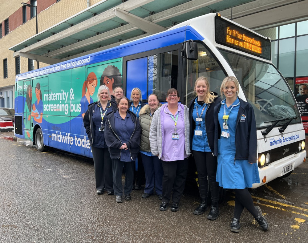 UHNM Maternity Staff with the MACSI Bus (image via UHNM)