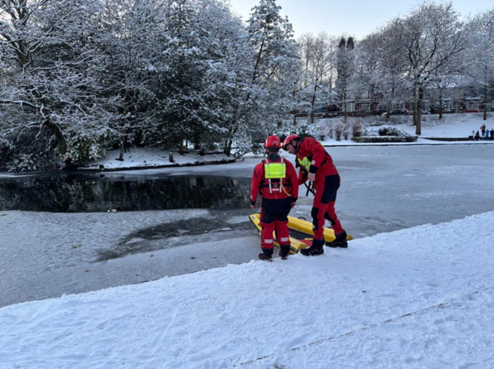 Staffordshire Fire and Rescue were called to Tunstall Park following reports of a 13-year-old boy falling through thin ice (image via Staffordshire Fire and Rescue Service)