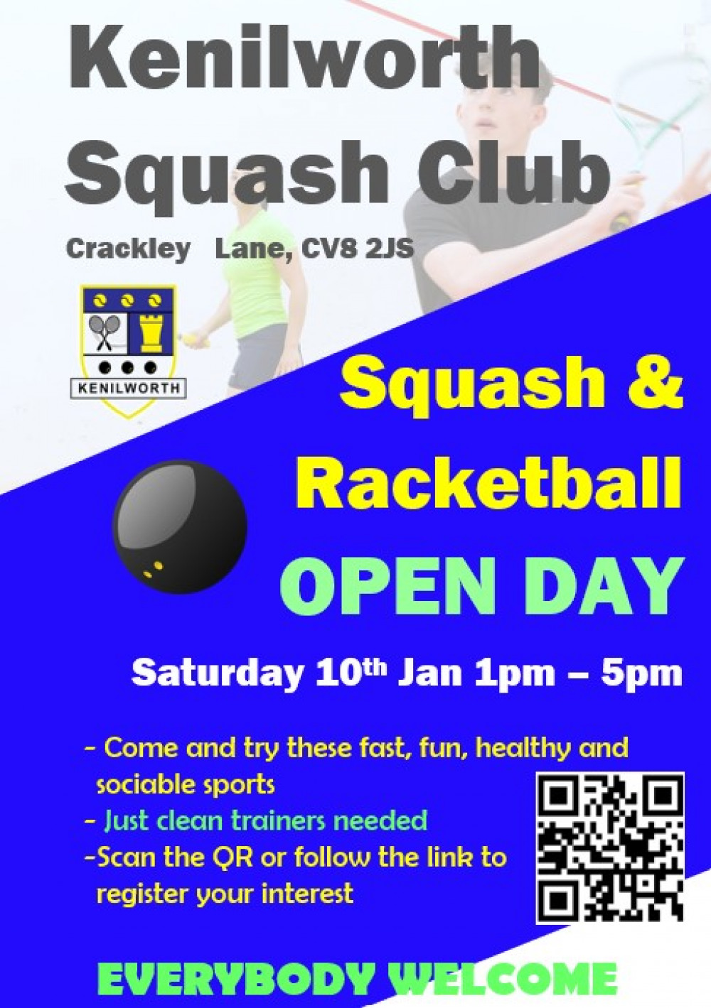 Squash & Racketball - Open Day 10th January 1 to 5pm