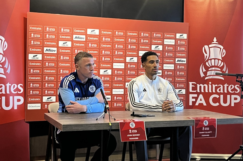 John Rooney and Danny Elliott spoke to the media ahead of Macclesfield vs Crystal Palace (Credit: Nub News)