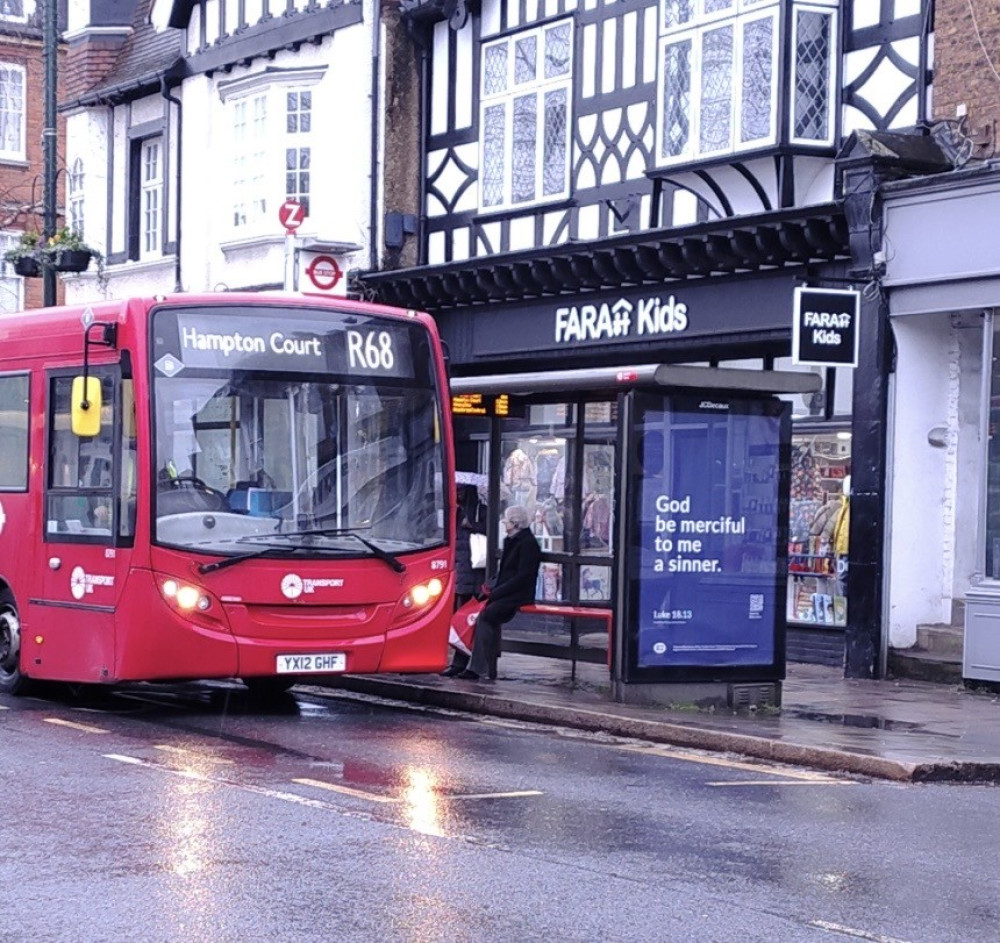 The digital peoster can be seen outside of FARAH Kids on Teddington's Broad Street (Credit: Rev Dominic Stockford)