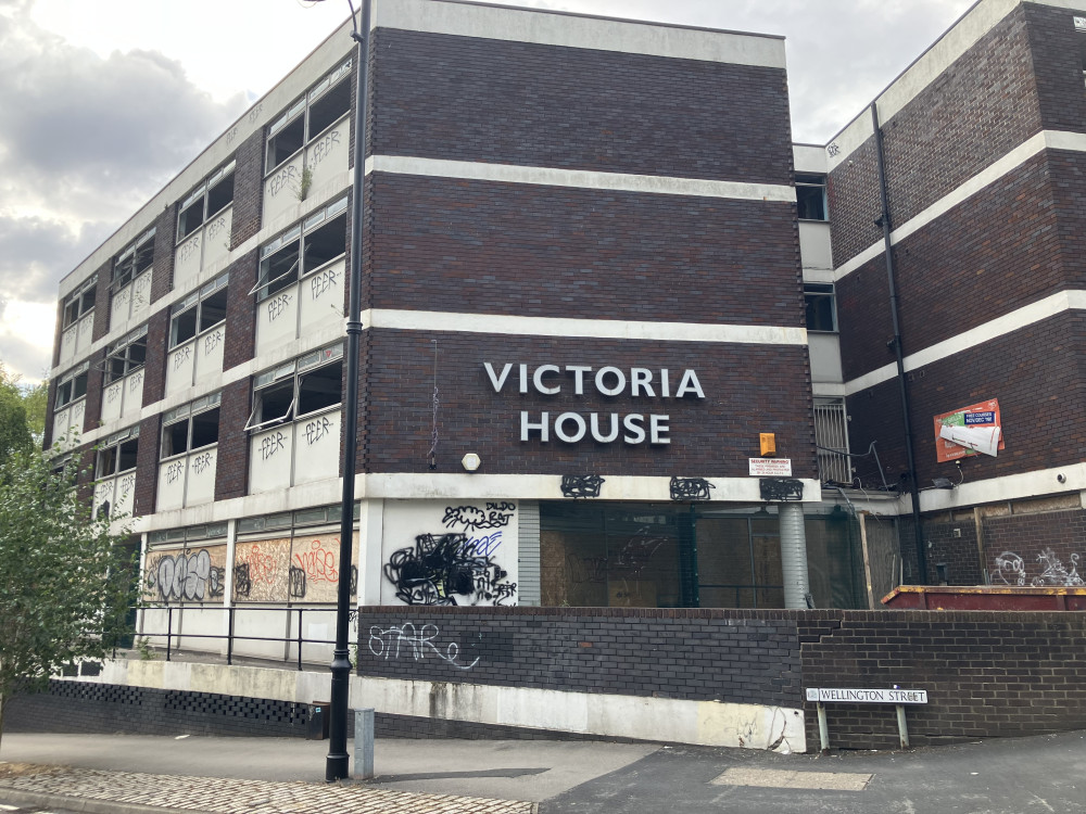 Victoria House - a derelict office block in Stockport town centre - is set to be demolished to make way for new homes (Image - Declan Carey LDRS)