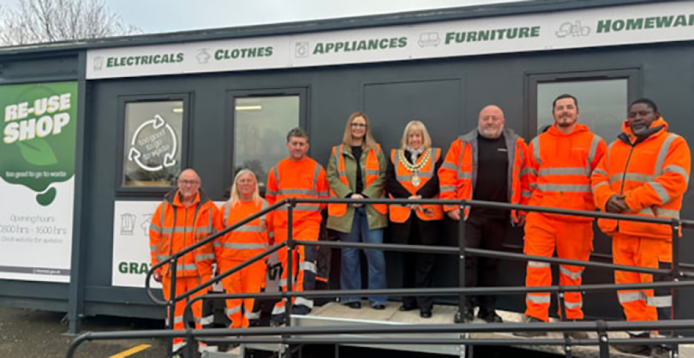 Cllrs Victoria Holloway and Sue Shinnick at the site with staff members. 