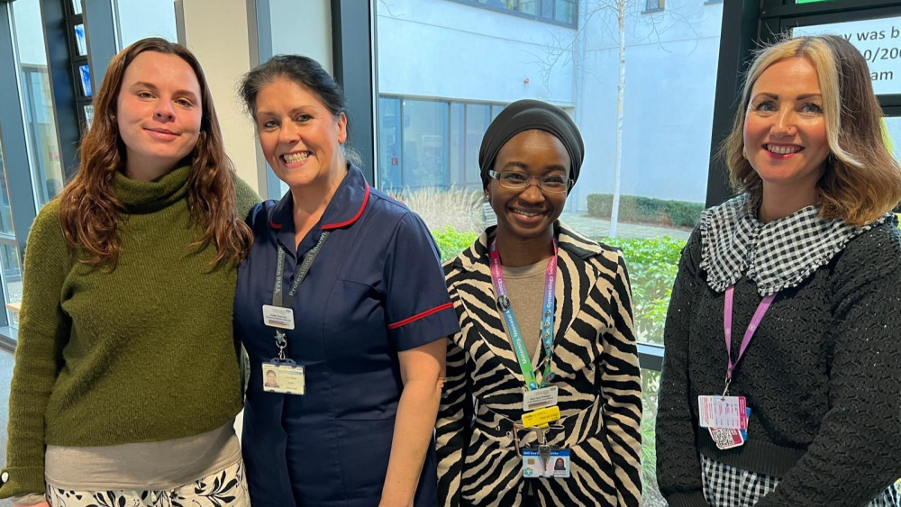 Heidi Buckley (left), the first patient to use the service, with UHNM Maternity staff (image via UHNM)