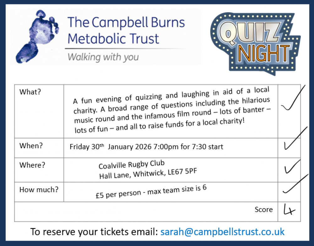 Charity Quiz in aid of the Campbell Burns Metabolic Trust