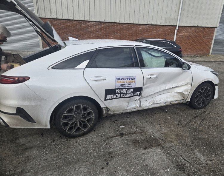 A taxi passenger was left in hospital following a crash in Macclesfield (Credit: Silvertown Taxis)