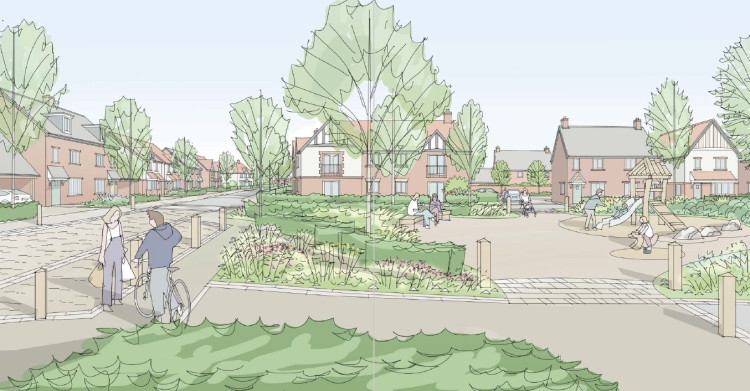 An illustrative sketch view of central focal space for land west of Crewe Road, Shavington (Photo: Richborough Estates).