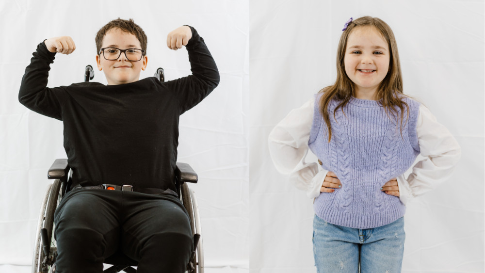 Leeland Baldwin (left) and Harper Dunning (right) feature in the film made by Caudwell Children (images via Caudwell Children)