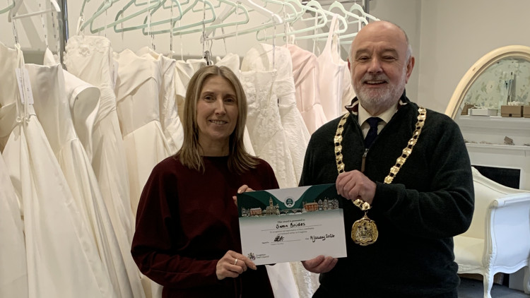 Swan Brides Boutique has been presented with a High Street Award by Congleton Town Council (Credit: CTC)