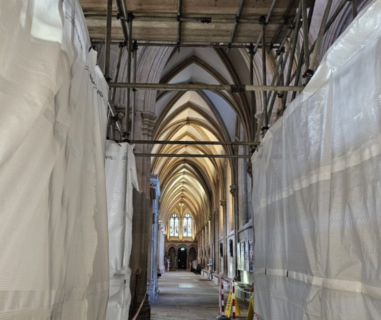 Scaffolding is up at Wells Cathedral for the Grand Organ restoration starting post-final service on Tuesday, 6 January 2026. 