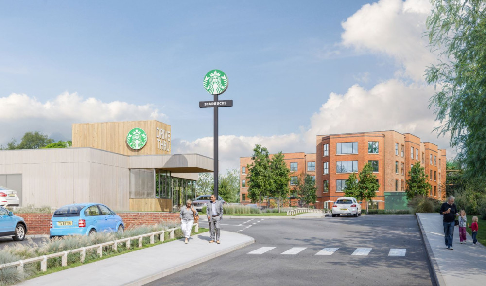 Concept drawing showing plans for a new drive-thru Starbucks in Stockport. Image from planning reports (Image via SMBC planning portal)