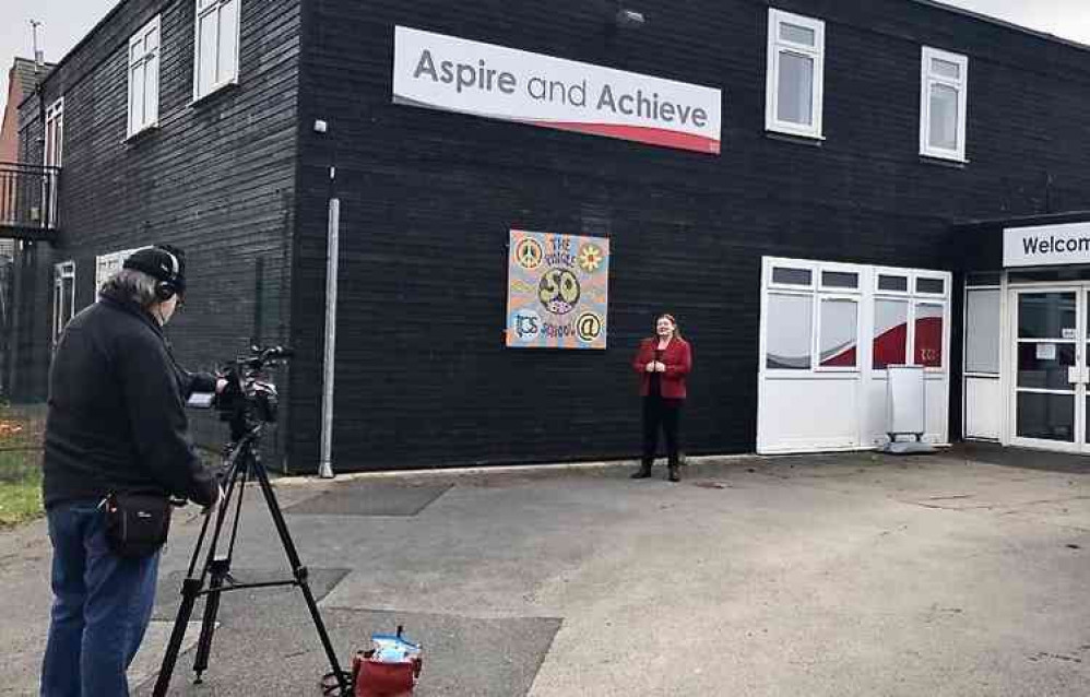 News presenter Deborah Hadfield presented from The Pingle Academy. Photo: Courtesy of The Pingle Academy