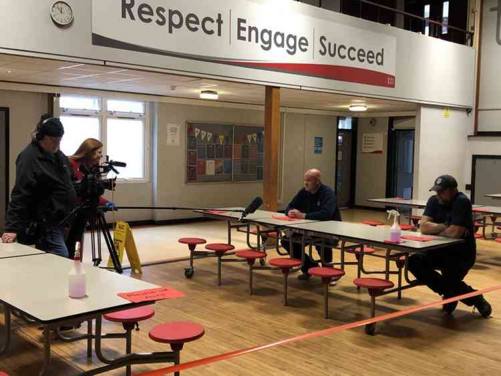 Richard Hyde Premises Assistant and Dave Richards Premises Manager being interviewed for the feature. Photo: Courtesy of The Pingle Academy