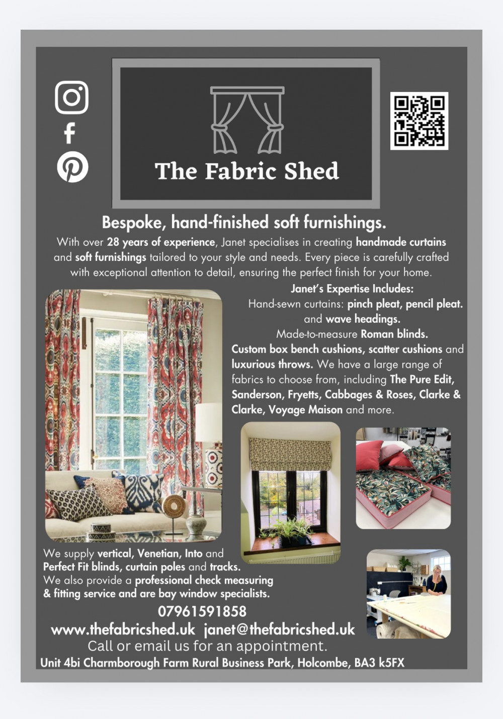 ,  Roman blinds & soft furnishings made locally in Holcombe, Somerset.