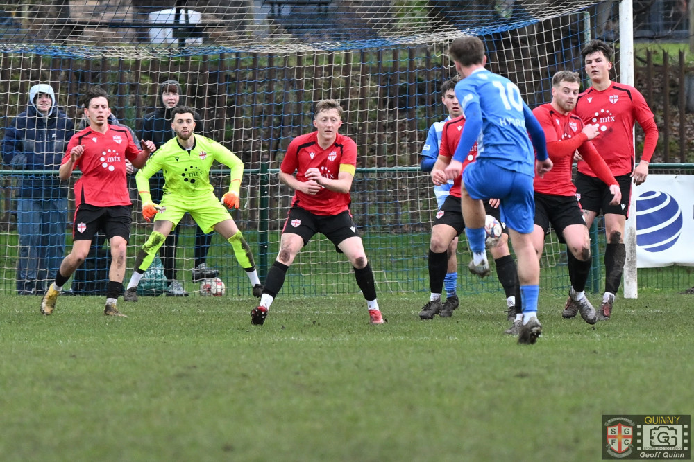 Sam Smith grabbed Maghull's second of the game in the 41st minute. (Image - Geoff Quinn / Stockport Georgians)