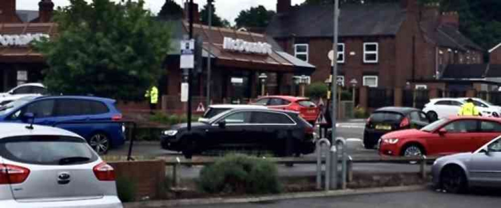 Drivers queued to get into McDonald's in Swadlincote on Wednesday