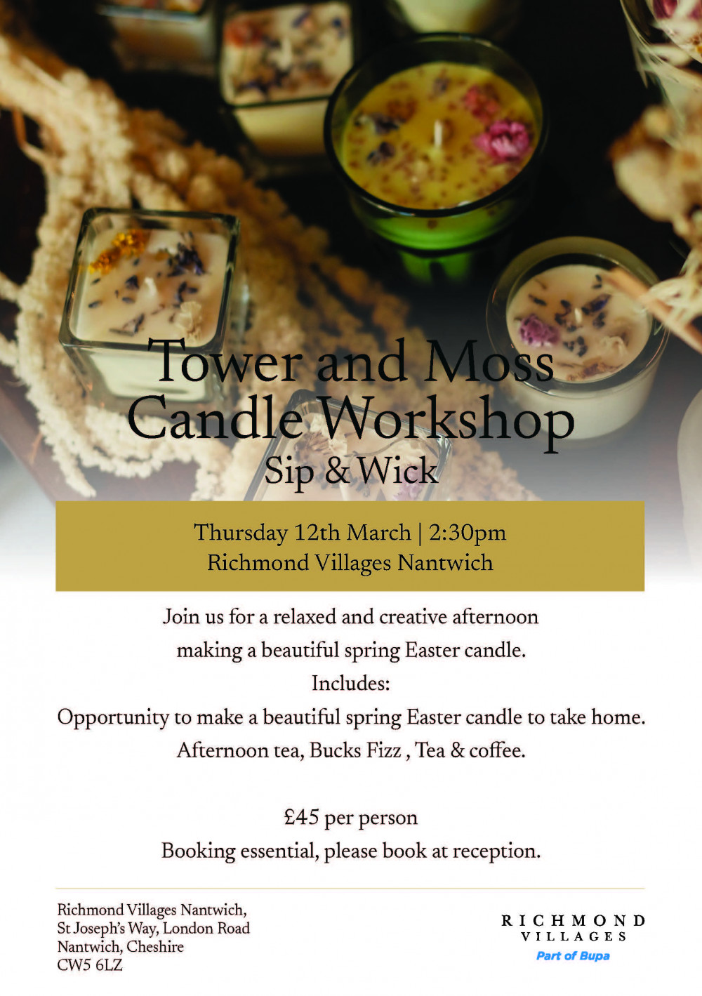 Tower and Moss Candle Workshop: Sip & Wick 