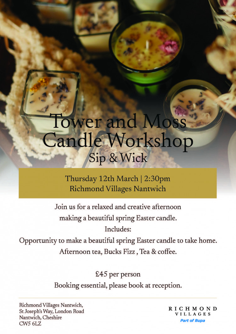 Tower and Moss Candle Workshop: Sip & Wick 