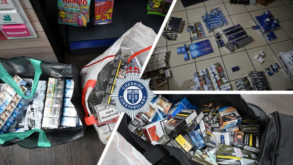 Officers found considerable quantities of illegal tobacco and vape products (Image via: Cheshire Constabulary)