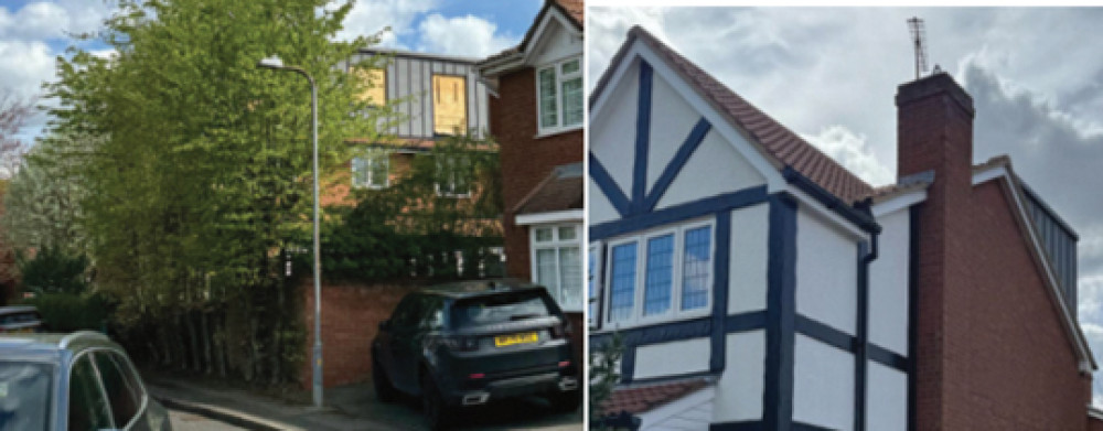 Two views of the dormer at 21 Cecil Avenue