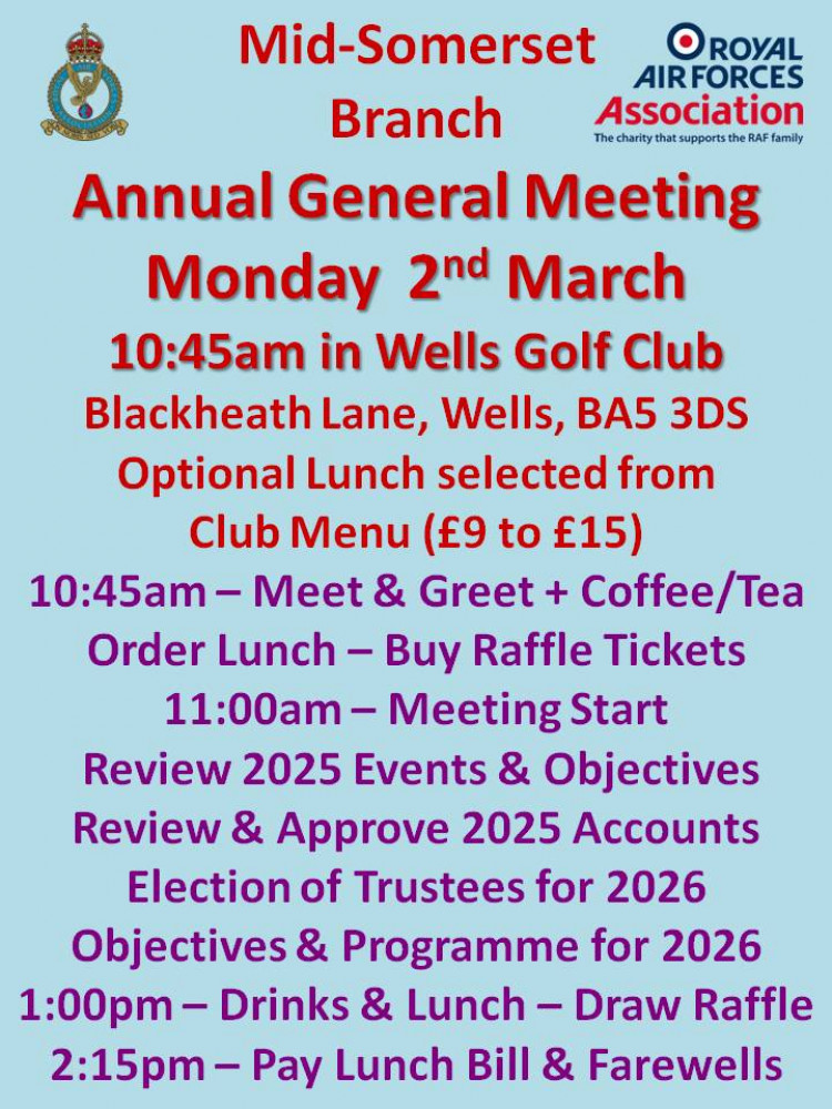 ROYAL AIR FORCES ASSOCIATION MID-SOMERSET BRANCH ANNUAL GENERAL MEETING