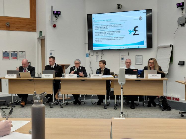 Chief constable Sarah Crew and police & crime commissioner Clare Moody at the budget meeting in Taunton. CREDIT: Daniel Mumby.
