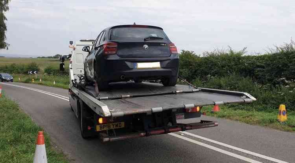 A car was loaded on to a lorry at Foremark Reservoir