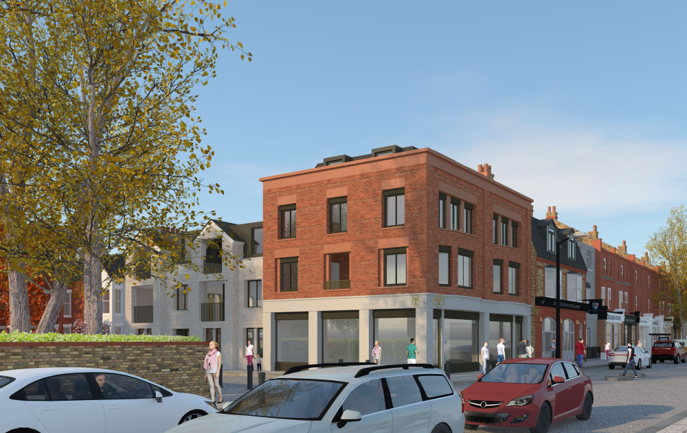 The new plans, if approved, would see the former HSBC building replaced with two retail units and eight flats. (Photo: Unico Developments via Richmond Council)