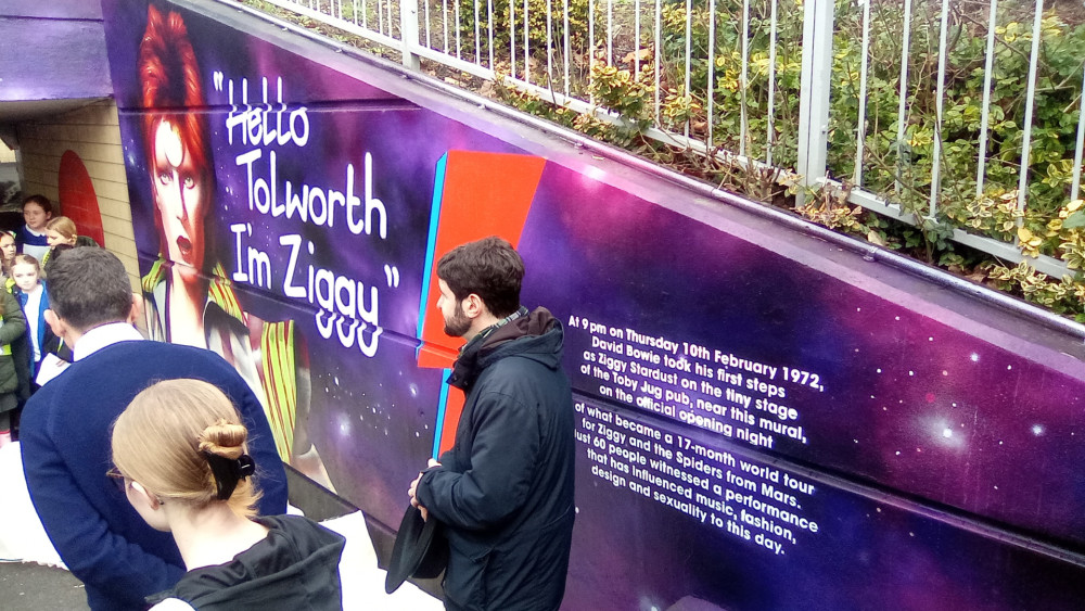 A David Bowie mural has been unveiled in Tolworth (credit: James Bools).