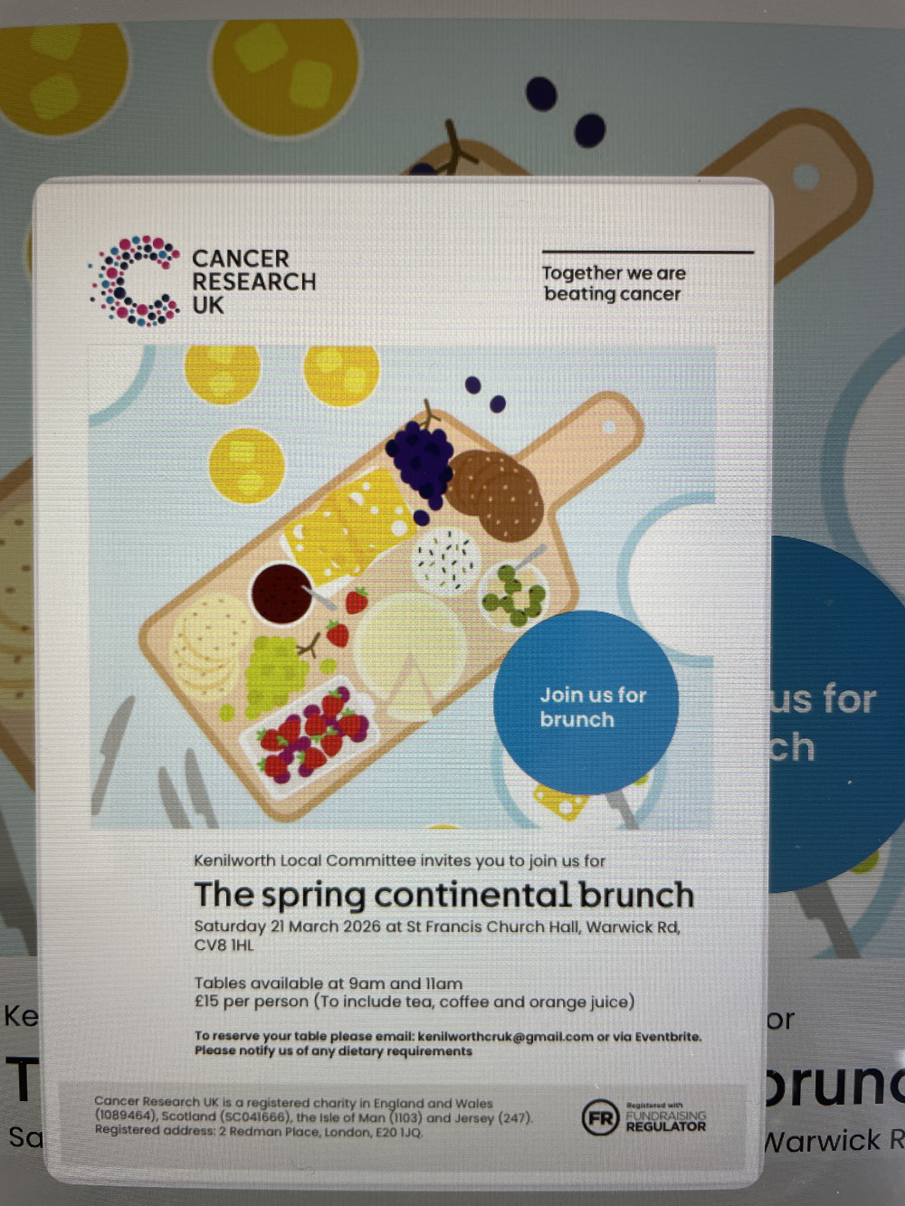 The Cancer Resesrch Spring Continental Brunch