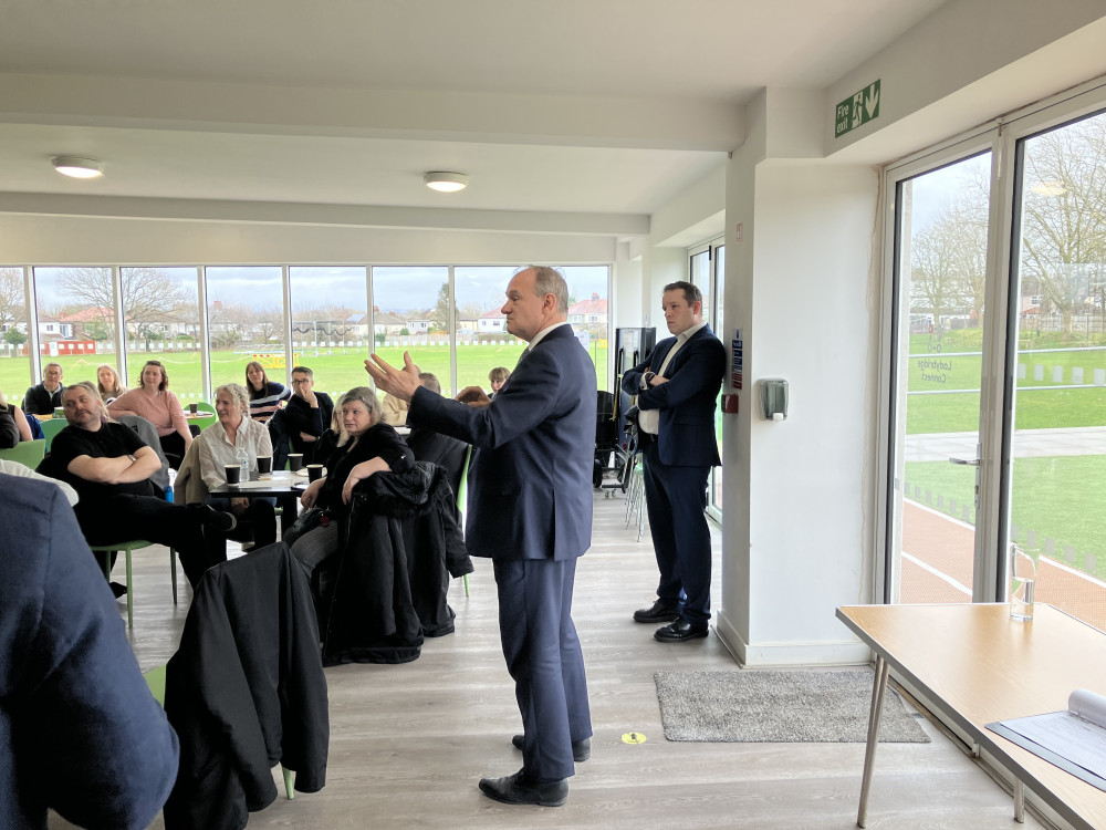 Ed Davey speaking during an event with SEND families in Stockport today. (Image - LDRS)