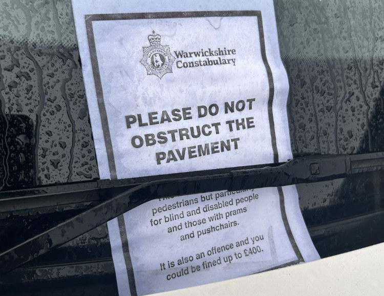 Leamington Police warns of fake Warwickshire Police posters found on vehicles about parking but emphasises mindful parking for safety and access (image via Leamington Police) 