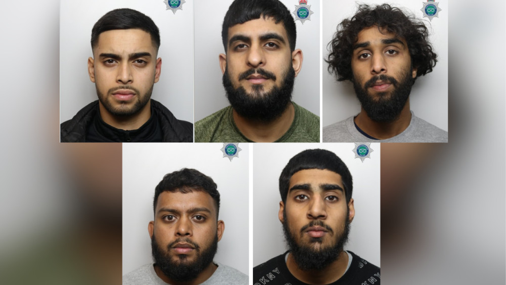 (Top left to right) Shakil Uddin, Lukman Khan and Riyadh Iqbal (Bottom left to right) Muhammad Sufyaan-Shah and Tayyeb Majeed (image via Staffordshire Police)