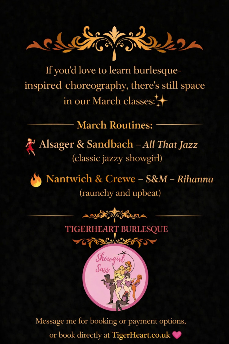 Tigerheart Burlesque presents Showgirl Sass Dance Classes - Tuesdays 19:00 Alsager Civic Hall (JOIN US ON THE 2ND MARCH FOR A FREE TASTER)