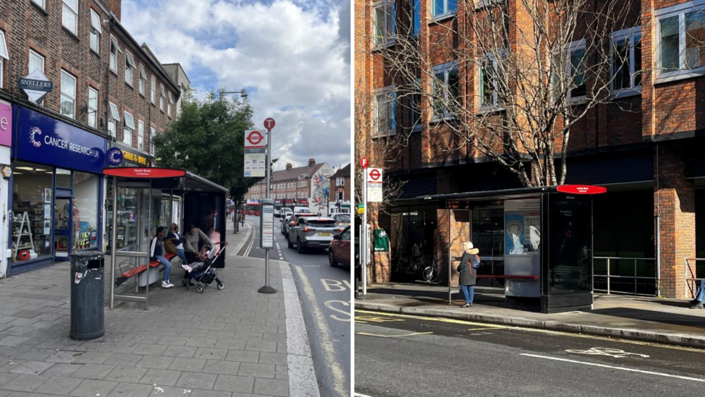 The two bus stop shelters in Twickenham set to be getting upgrades (credit: Planning application).