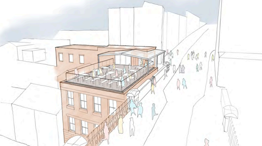 A proposal of what the new rooftop bar could look like. There are no proposed changes to the businesses in the floors below (Image via SMBC planning portal)